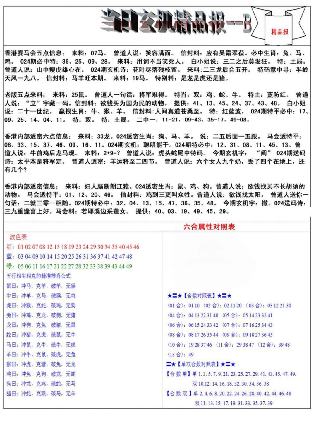 024期当日玄机精品报B[图]