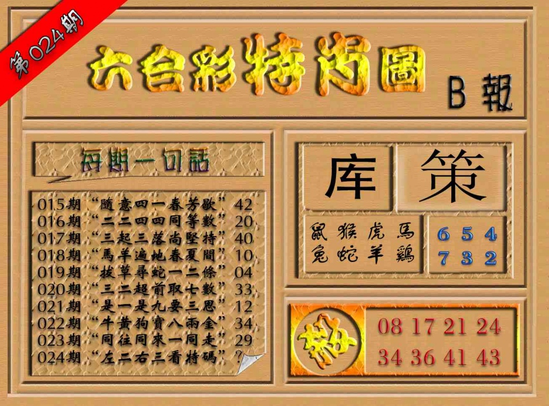 024期六合彩特肖图（B报）[图]